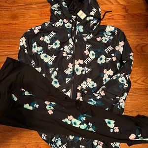 Victoria’s Secret pink floral leggings and anorak jacket